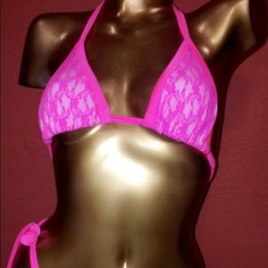Hot pink lace scrunch butt bikini